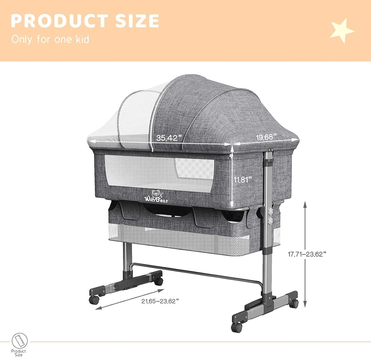 Baby Bassinet Bedside Sleeper 3 in 1 Bedside Crib, Adjustable Portable Bed for Infant/Baby/Newborn,with Mosquito Nets, Large Storage Bag, Comfortable Mattresses, Lockable Wheels