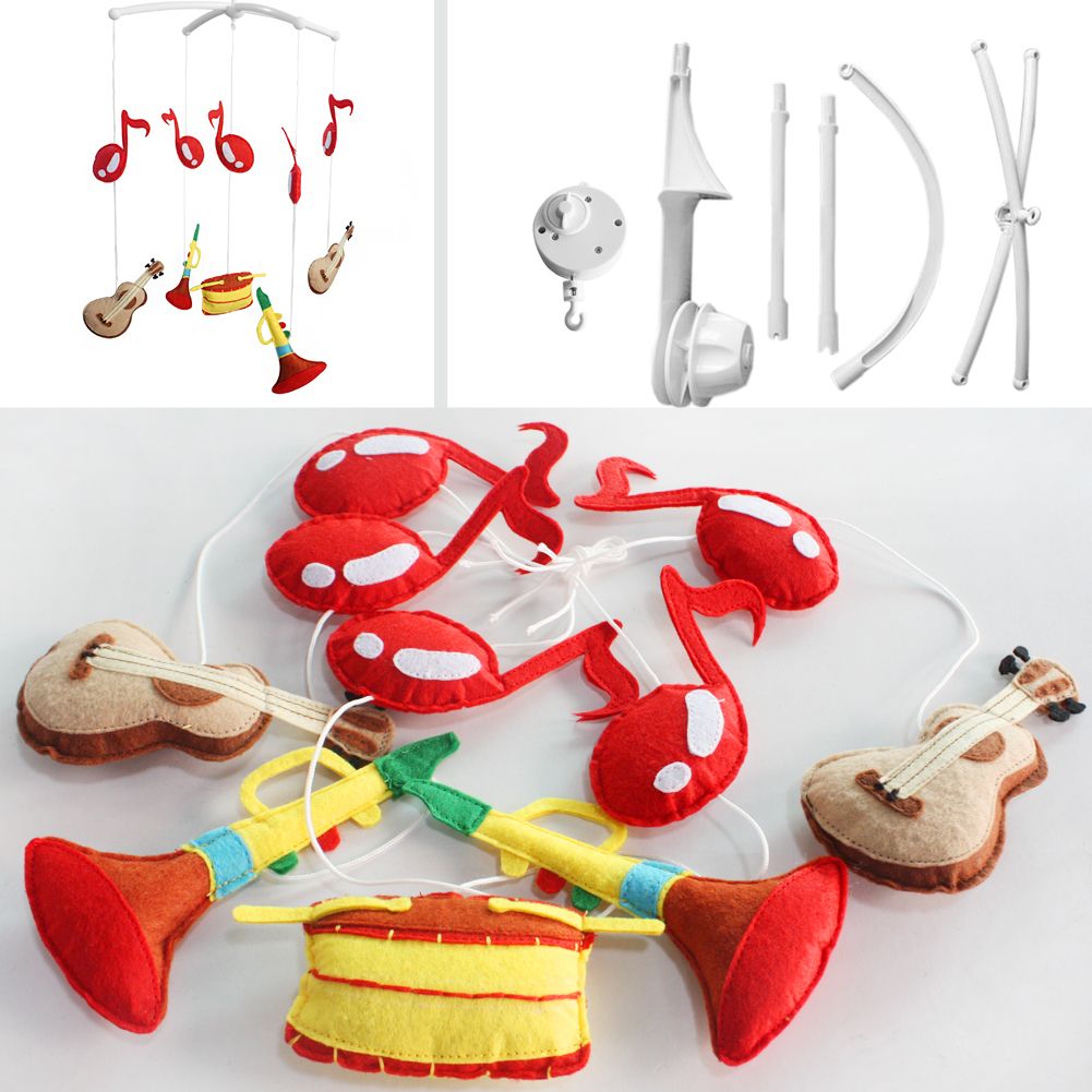 Handmade Guitar Trumpet Drum Musician Baby Crib Mobile Nursery Room Decor Musical Mobile Crib Toy for Girls Boys