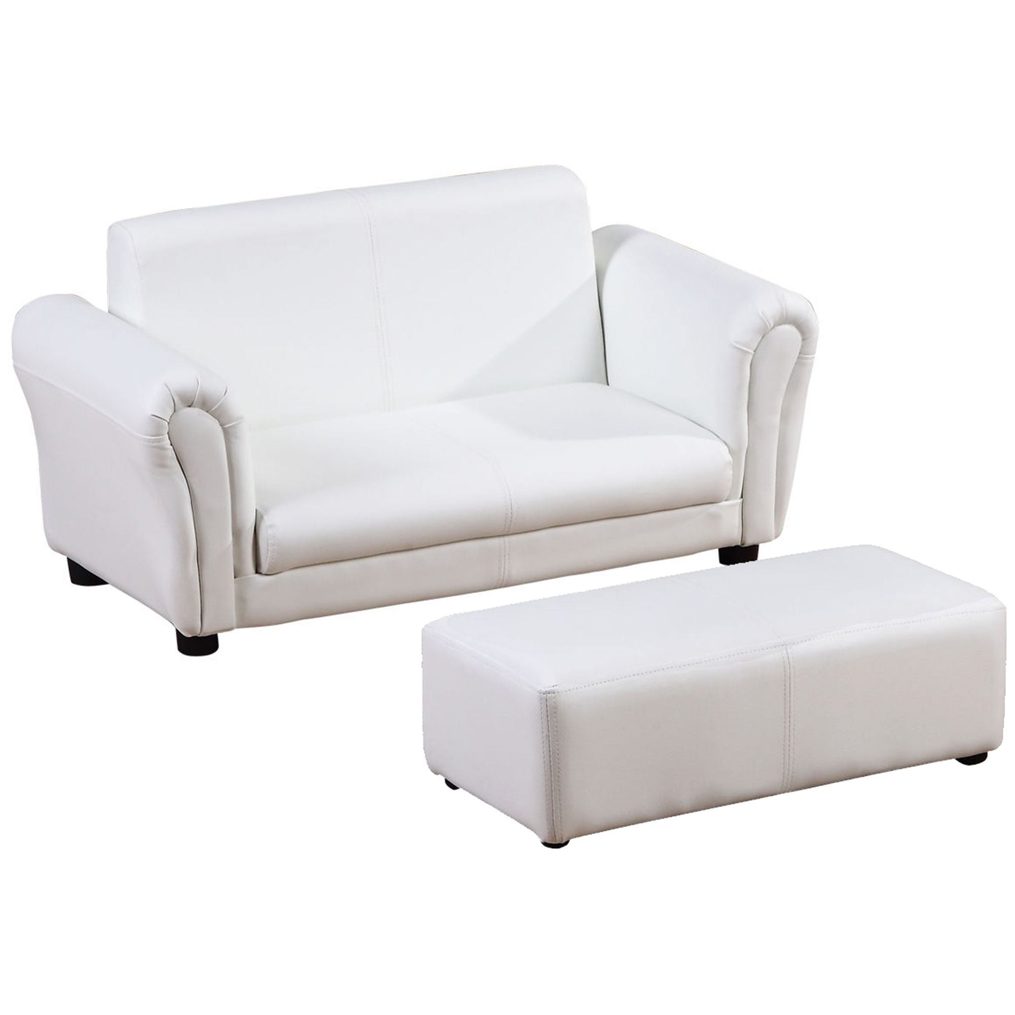 Qaba Children's Sofa Set with Footstool White Plush Baby Couch Chair for Playroom Bedroom