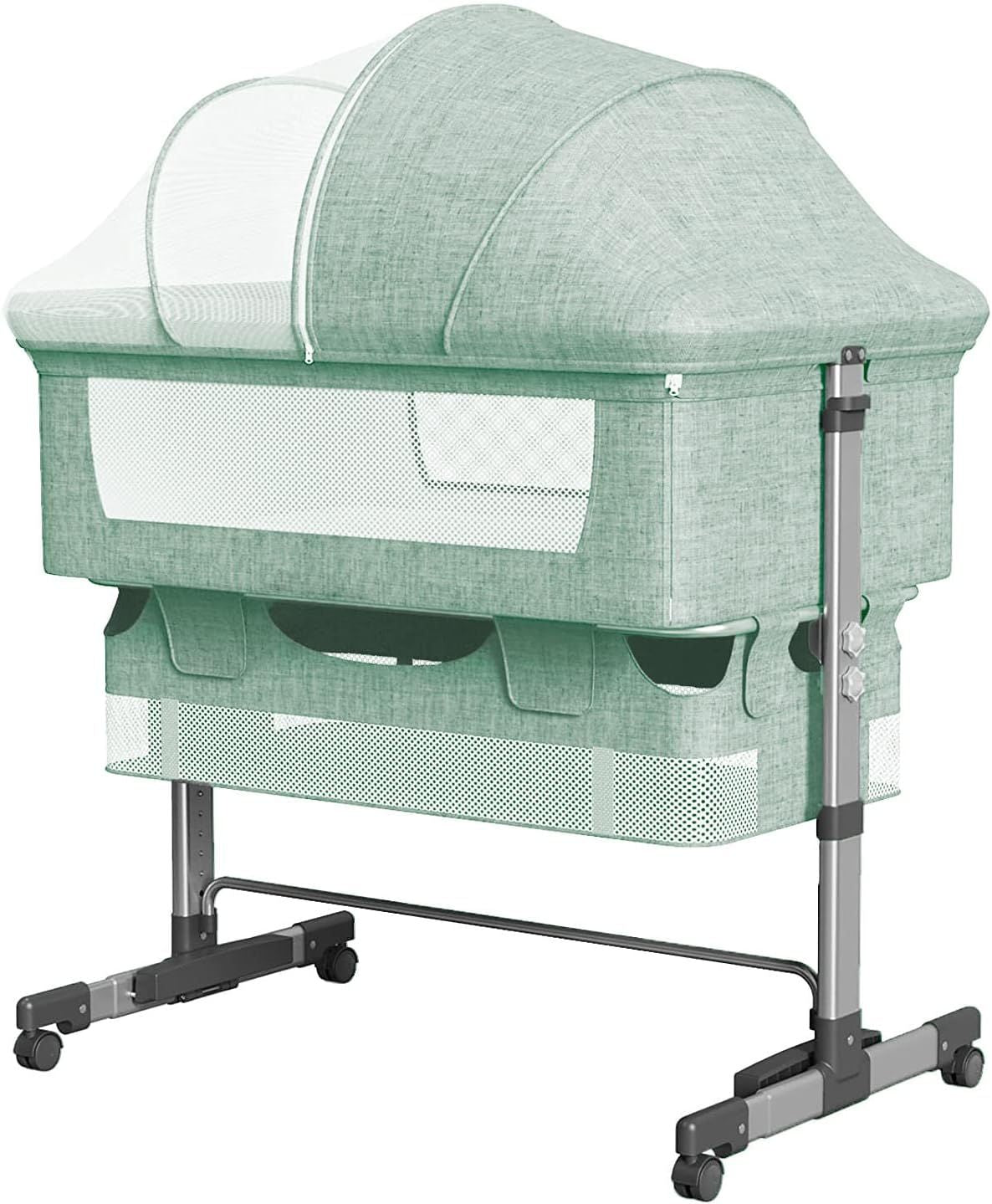 Baby Bassinet Bedside Sleeper 3 in 1 Bedside Crib, Adjustable Portable Bed for Infant/Baby/Newborn,with Mosquito Nets, Large Storage Bag, Comfortable Mattresses, Lockable Wheels