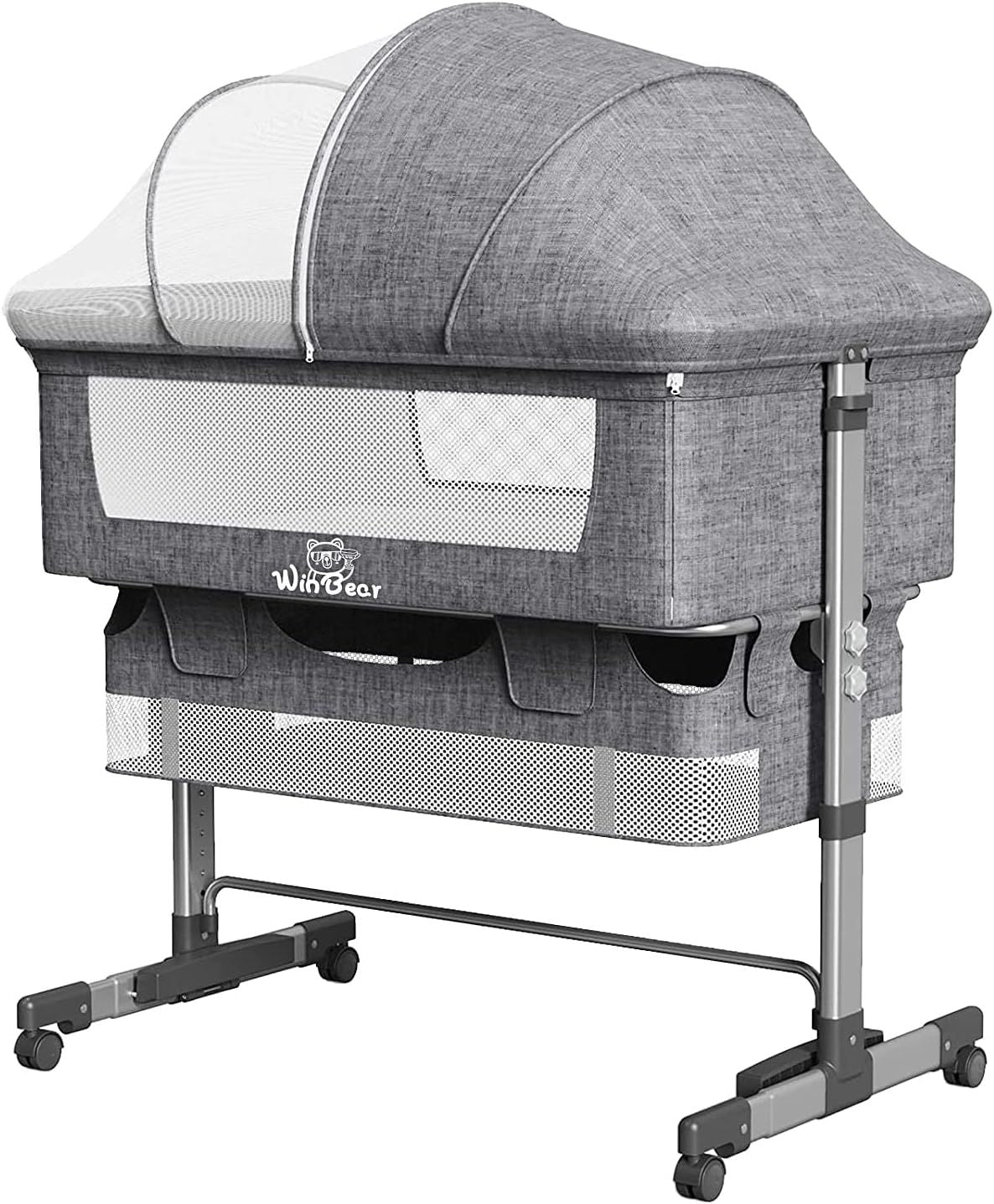 Baby Bassinet Bedside Sleeper 3 in 1 Bedside Crib, Adjustable Portable Bed for Infant/Baby/Newborn,with Mosquito Nets, Large Storage Bag, Comfortable Mattresses, Lockable Wheels