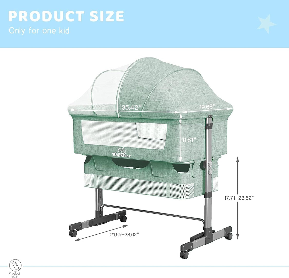 Baby Bassinet Bedside Sleeper 3 in 1 Bedside Crib, Adjustable Portable Bed for Infant/Baby/Newborn,with Mosquito Nets, Large Storage Bag, Comfortable Mattresses, Lockable Wheels