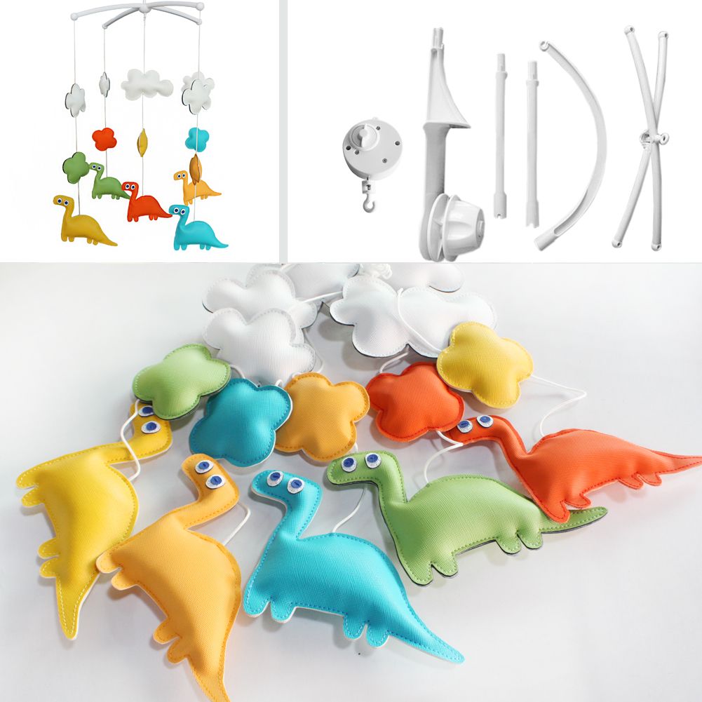 Colorful PU Leather Dinosaur Dolls Handmade Cute Baby Crib Rotatable Bed Bell